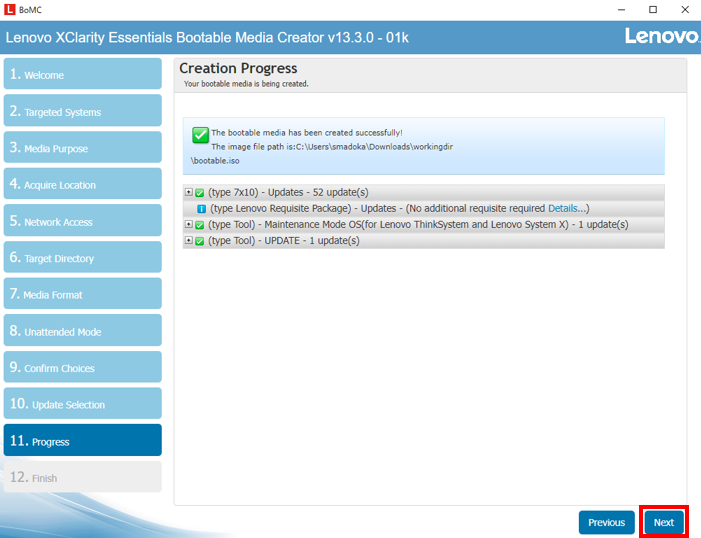 Lenovo XClarity Essentials Bootable Media Creator クイック